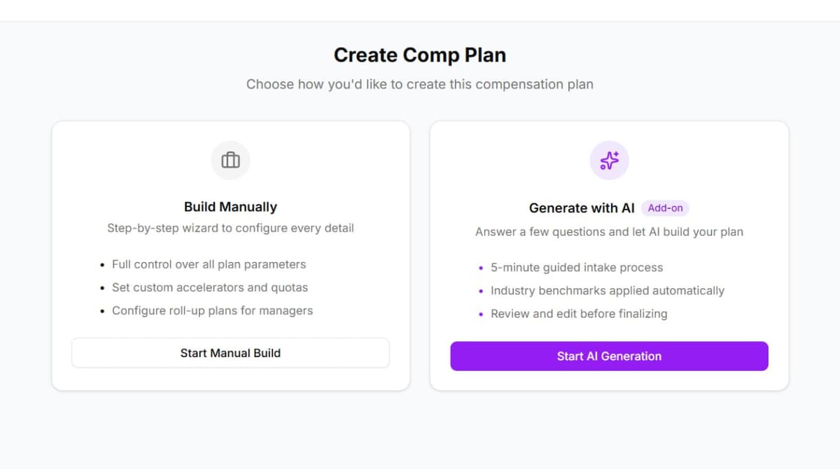 Create Comp Plan chooser - Build Manually or Generate with AI